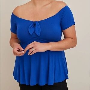 Torrid Babydoll Super Soft Tie Front Off Shoulder Top Blouse